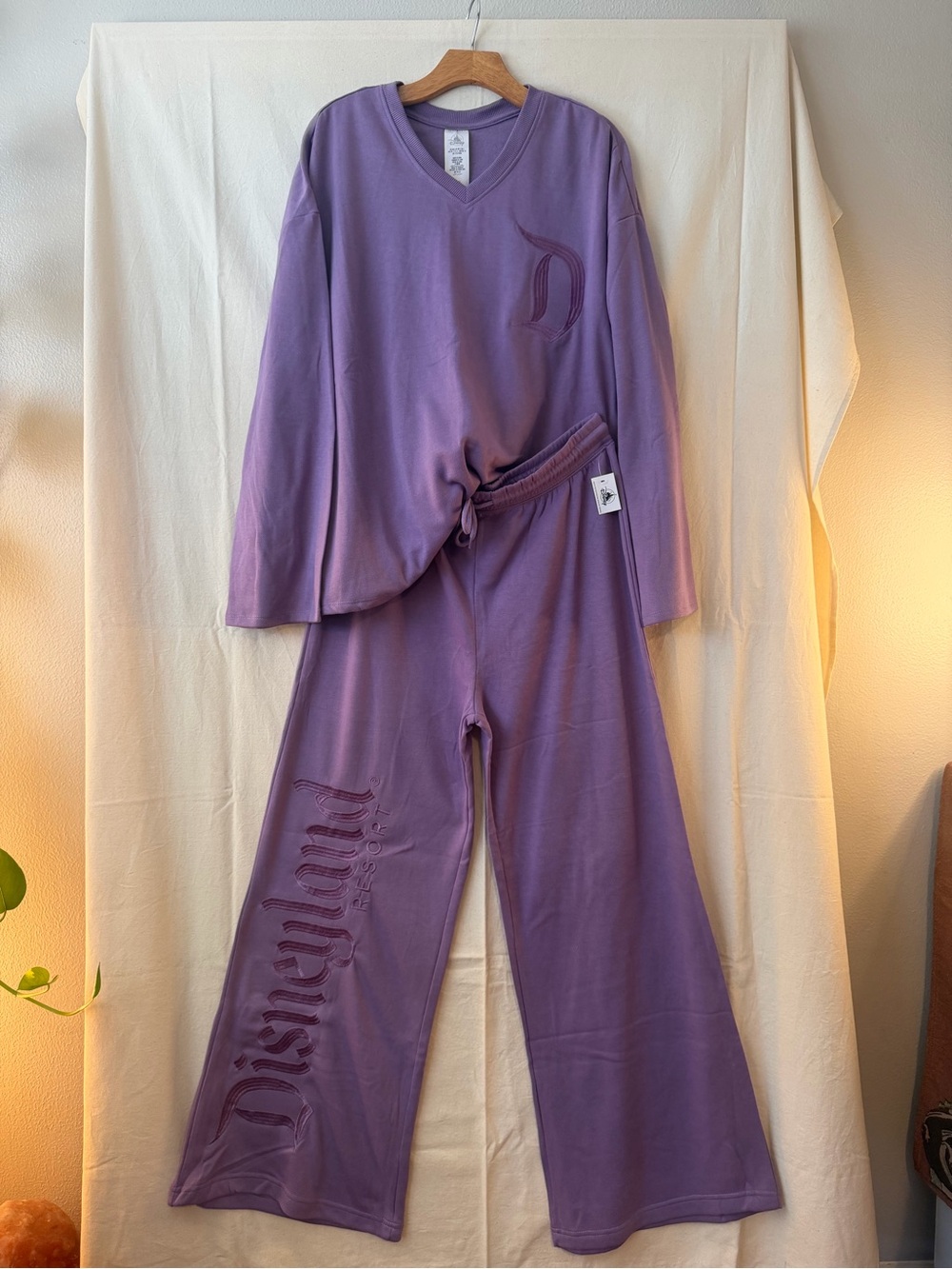Disney Disneyland Purple V-Neck Embroidered Lounge Set